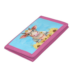 Cute Cow Sunflowers Tri-fold Wallet