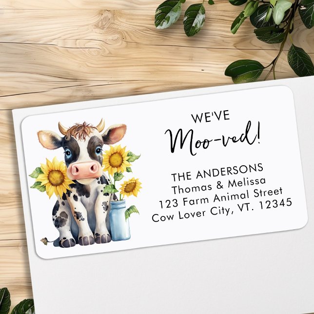 Cute Cow Sunflowers We've Moo-ved Moving Address  Label (Creator Uploaded)