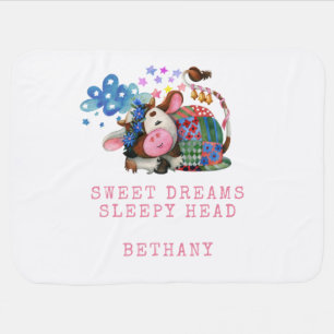 Cute Cow Sweet Dreams Sleepy Head Girl Name  Baby  Blanket