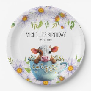 Cute Cow Teacup Daisies Birthday Paper Plates
