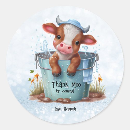 Cute Cow Thank Moo For Coming Personalized Classic Round Sticker