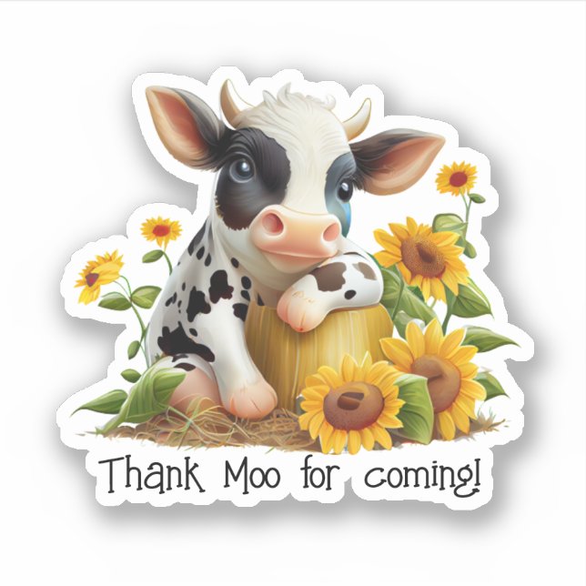 Cute Cow Thank Moo Sunflower Garden Custom Cut  Sticker (Front)