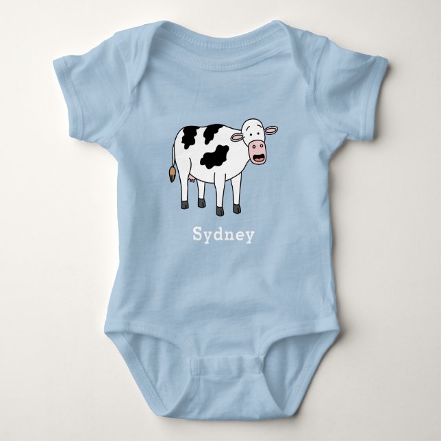 Cute Cow Unique Boy Personalized Custom Name Baby Bodysuit (Front)
