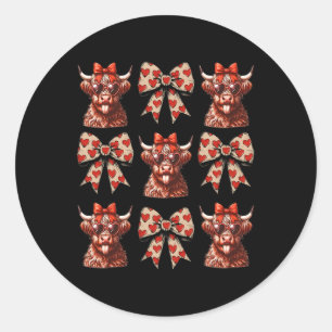 Cute Cow Valentine Coquette Bow Cowgirl Western Classic Round Sticker