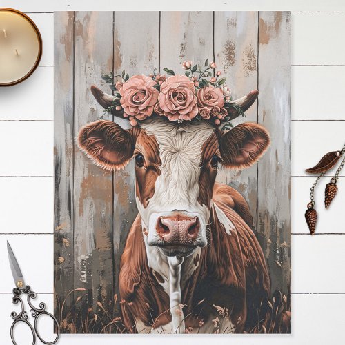 Cute Cow Wearing a Flower Crown Decoupage Tissue Paper