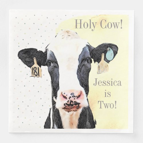 Cute Cow Wild Animal Yellow 2nd Birthday Party  Paper Dinner Napkins