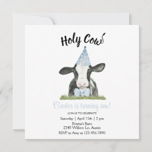Cute cow with Blue Party hat & Bow Tie invitation