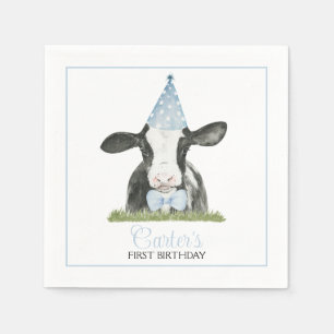 Cute cow with Blue Party hat & Bow Tie Party  Napkins