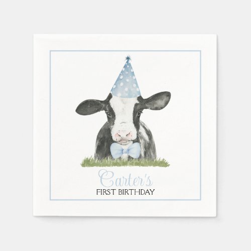 Cute cow with Blue Party hat  Bow Tie Party  Napkins