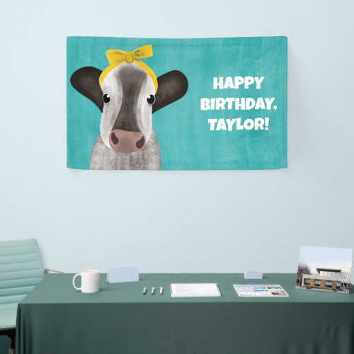 Cute Cow with Bow Any Age Birthday Party Banner