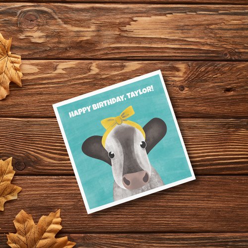 Cute Cow with Bow Any Age Birthday Party Napkins