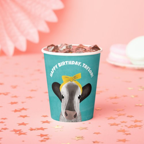 Cute Cow with Bow Any Age Birthday Party Paper Cups