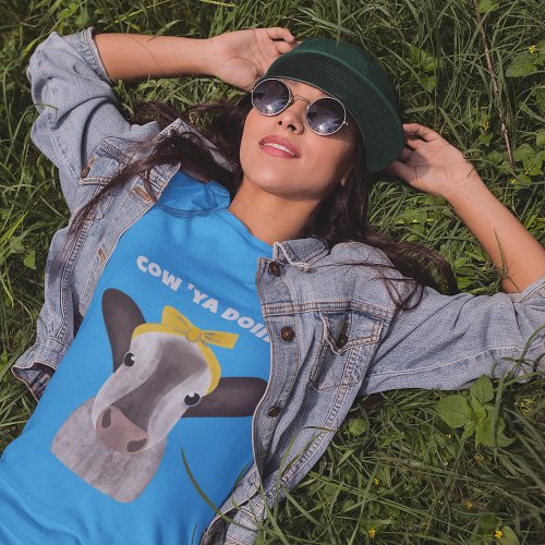 Cute Cow with Bow Custom Message T_Shirt