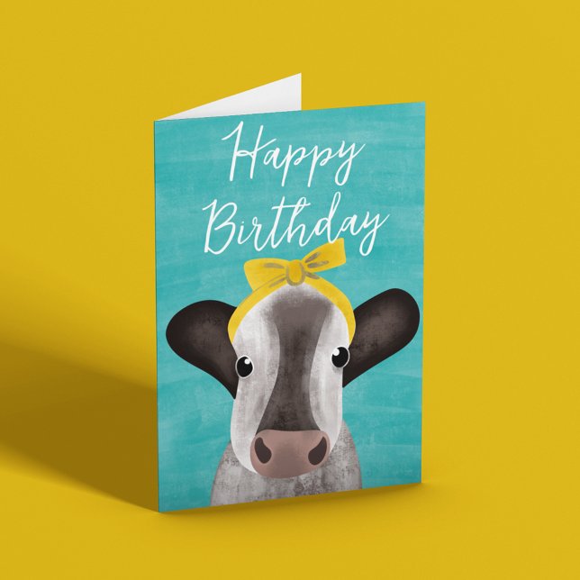 Cute Cow with Bow Customizable Birthday Card (Creator Uploaded)