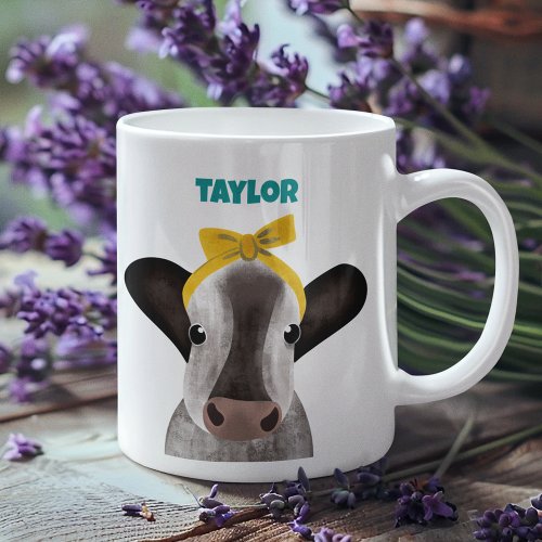 Cute Cow with Bow Personalized Coffee Mug