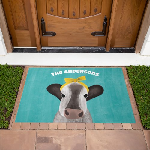 Cute Cow with Bow Personalized Doormat