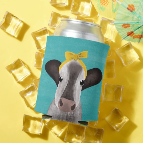 Cute Cow with Bow Personalized Message Can Cooler