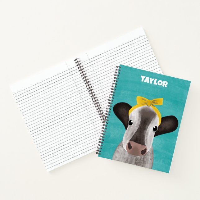 Cute Cow with Bow Personalized Notebook (Inside)