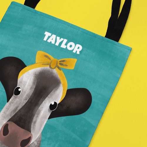 Cute Cow with Bow Personalized Tote Bag