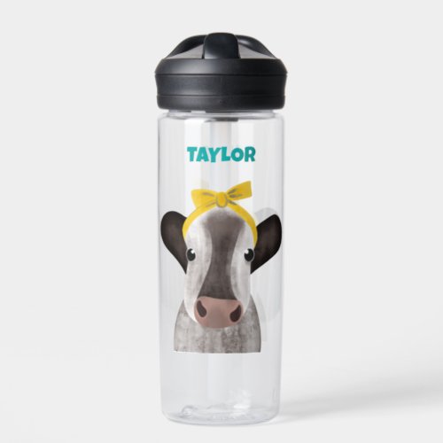 Cute Cow with Bow Personalized Water Bottle