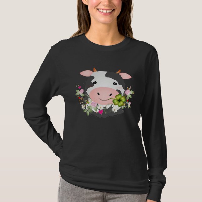 Cute cow with c leaf for farm fans  1 T-Shirt (Front)