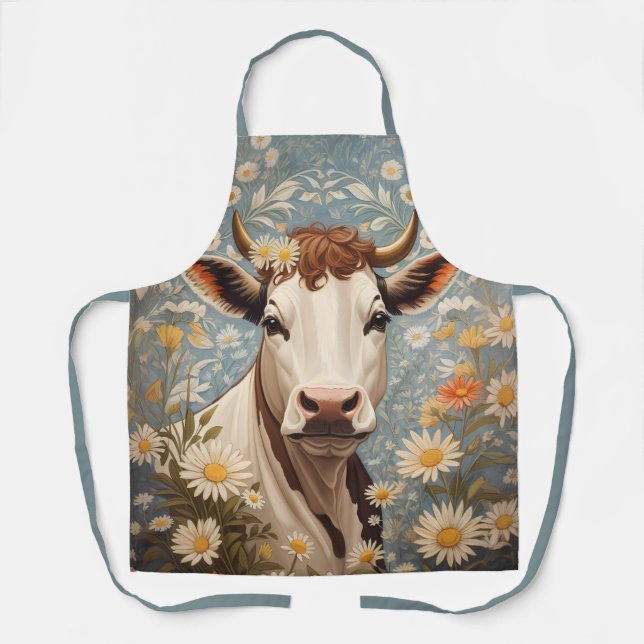 Cute Cow With Daisy Flowers Apron (Front)
