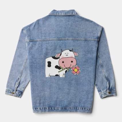 Cute Cow with Flower Denim Jacket