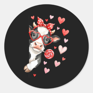 Cute Cow With Hearts & Candy - Valentine Cow F Classic Round Sticker