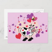 Cute Cow With Hearts and a Bumble Bee Graphic Postcard (Front/Back)