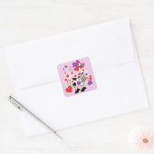 Cute Cow With Hearts and a Bumble Bee Graphic Square Sticker (Envelope)