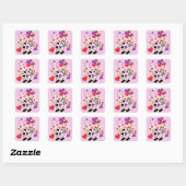 Cute Cow With Hearts and a Bumble Bee Graphic Square Sticker (Sheet)