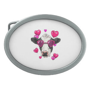 Cute cow with hearts and glasses belt buckle