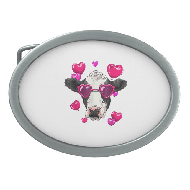 Cute cow with hearts and glasses  belt buckle (Front)