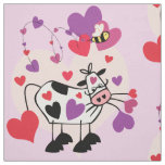 Cute Cow With Hearts Pattern Graphic Fabric