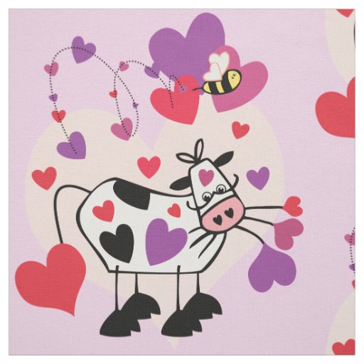 Cute Cow With Hearts Pattern Graphic Fabric