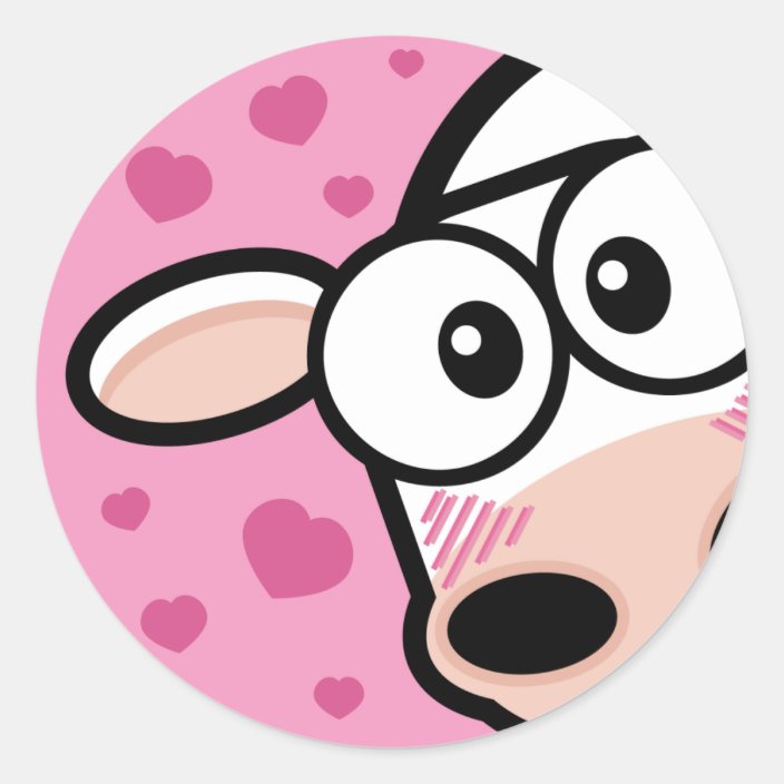 Cute Cow with Love Hearts Stickers