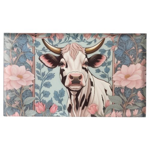 Cute Cow with Pink Floral Background Place Card Holder