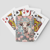 Cute Cow with Pink Floral Background Poker Cards
