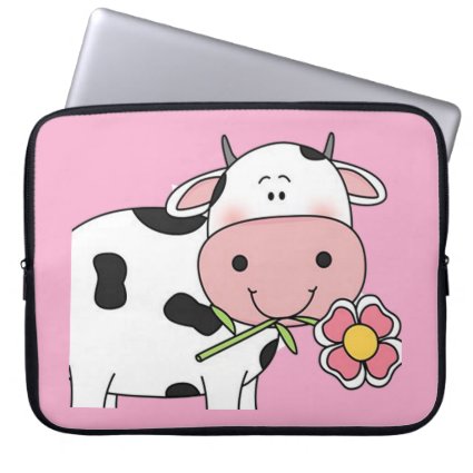 Cute Cow with Pink Flower Laptop Sleeve