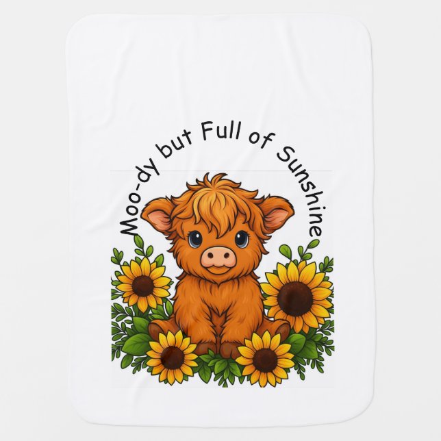 Cute Cow with Sunflowers Baby Blanket (Front)