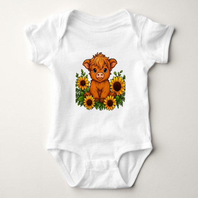 Cute Cow with Sunflowers Baby Bodysuit (Front)
