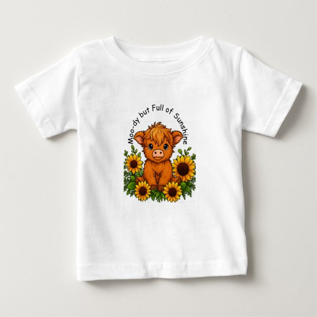 Cute Cow with Sunflowers Baby T-Shirt (Front)