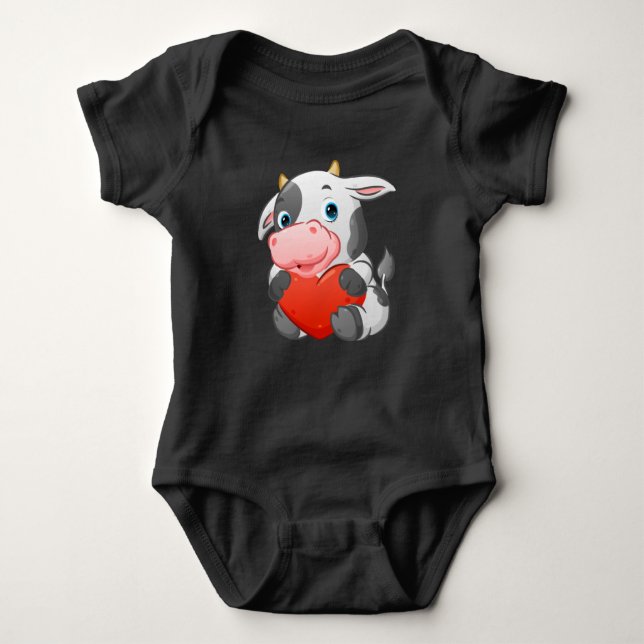 cute cow with the little horn baby bodysuit (Front)
