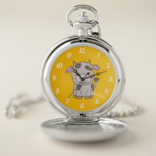 Cute cow, yellow pocket watch
