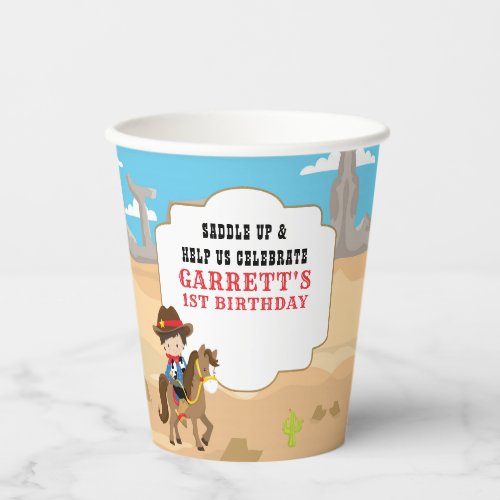 Cute Cowboy 1st Birthday Party Paper Cups
