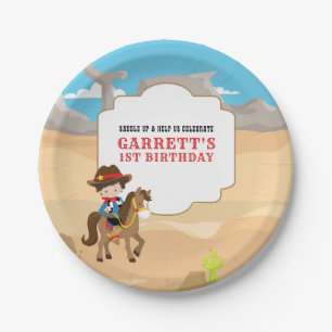 Cute Cowboy 1st Birthday Party Paper Plates