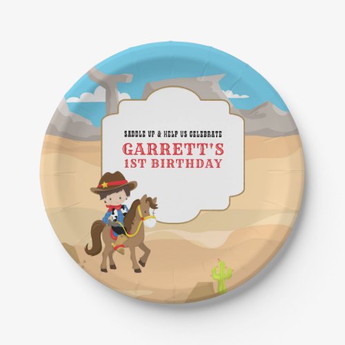 Cute Cowboy 1st Birthday Party Paper Plates