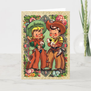 Cute Cowboy and Cowgirl Birthday Card