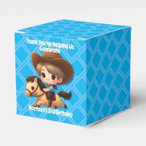 Cute Cowboy and Horse Western Birthday Blue Favor Boxes