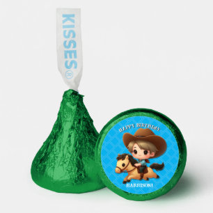 Cute Cowboy and Horse Western Birthday Blue Hershey®'s Kisses®